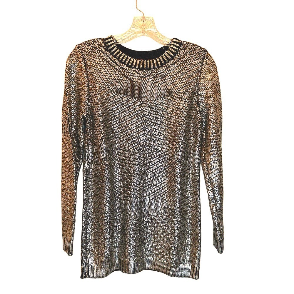 RARE "Rachael Roy"‎ Main Line 100% Cotton Gold Metallic Sweater NWT S